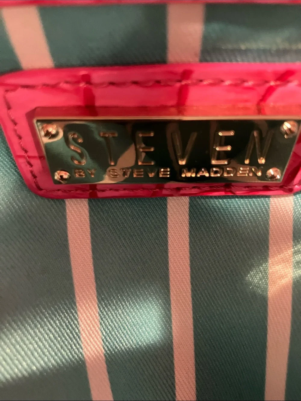 Steven by Steve Madden Fuchsia Croc-Embossed Tote with Gold Hardware